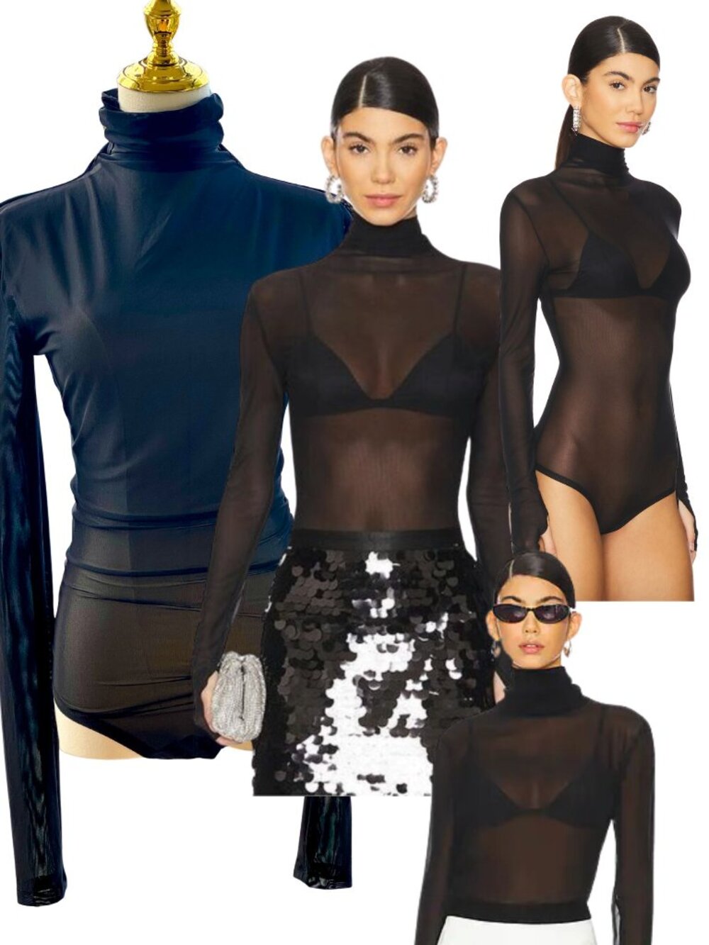 🆕 BRONX & BANCO 🧿 NWOT Gaia Mesh Long Sleeve Bodysuit, Black - Sz XS - US 2